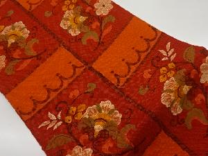 手織り真綿紬変わり横段に花唐草模様織出し名古屋帯